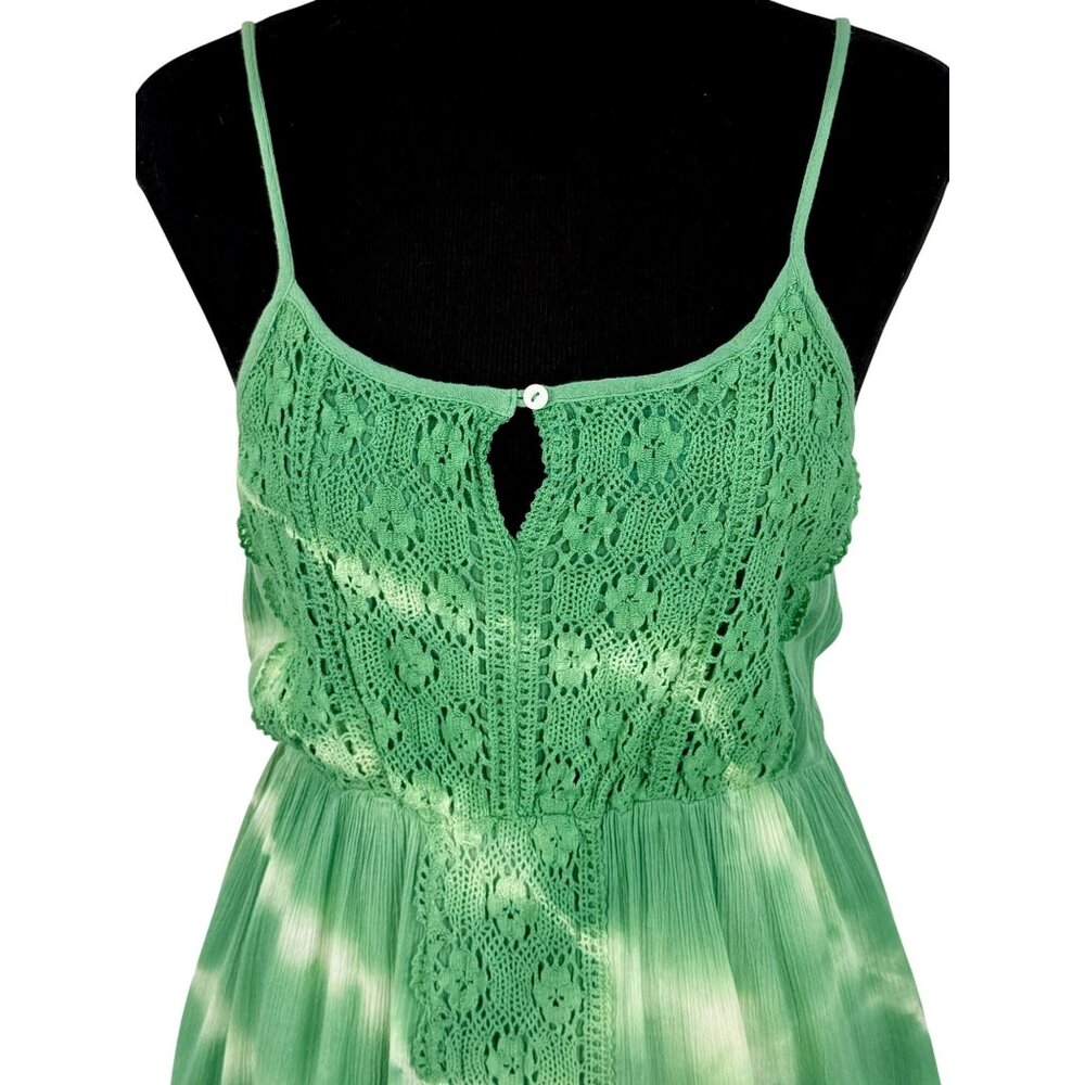 NWOT Green Crochet Tie Dye Mini Slip Dress S | Boho Grunge Fairycore Whimsigoth - Picture 3 of 16